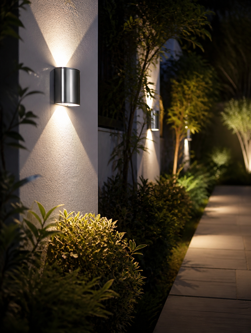 Aluminum COB Waterproof Wall Sconce - Night ambiance view