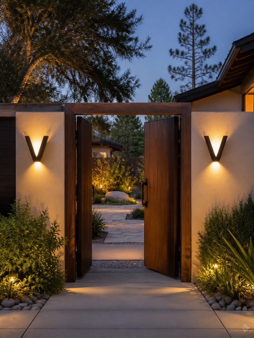 V-Shape Modern Outdoor Wall Sconce - Evening garden ambiance