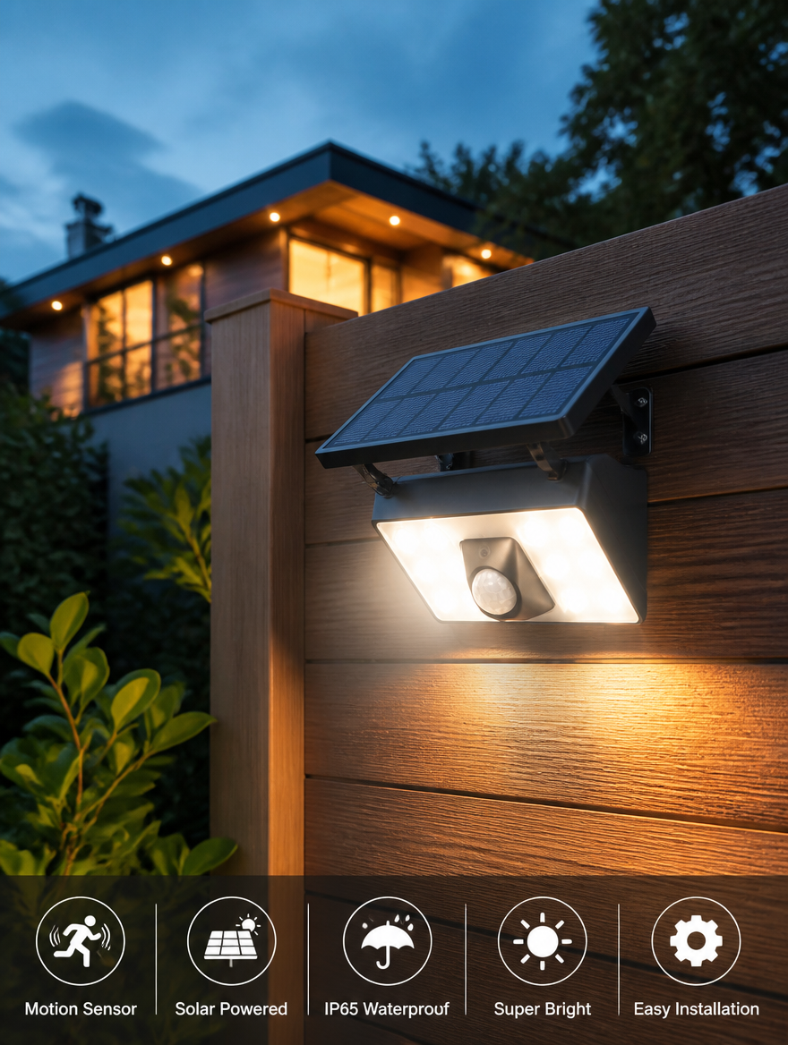 Solar Motion Sensor Wall Light - Backyard fence security