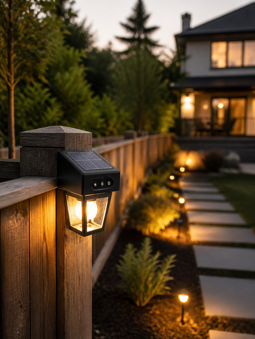 Solar Wall Light - Wooden fence post