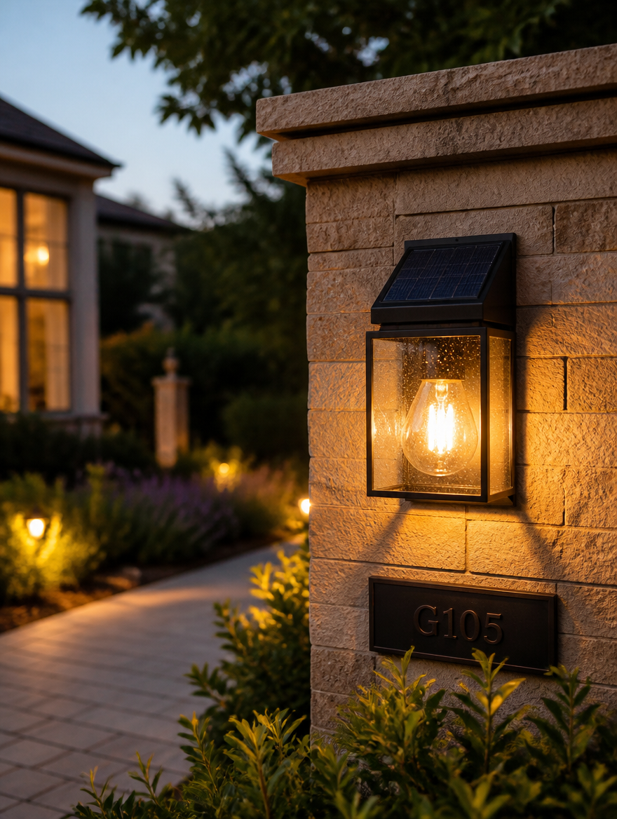 Solar Wall Light - Stone garden pillar