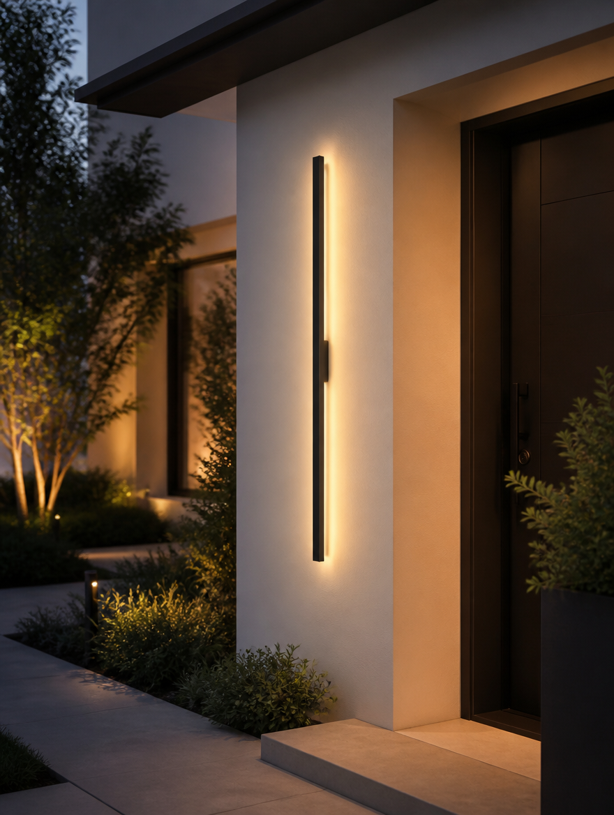 Aluminum Strip LED Wall Light mounted on exterior wall