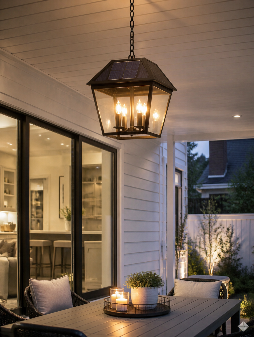 Solar Pendant Chandelier Light illuminating garden space
