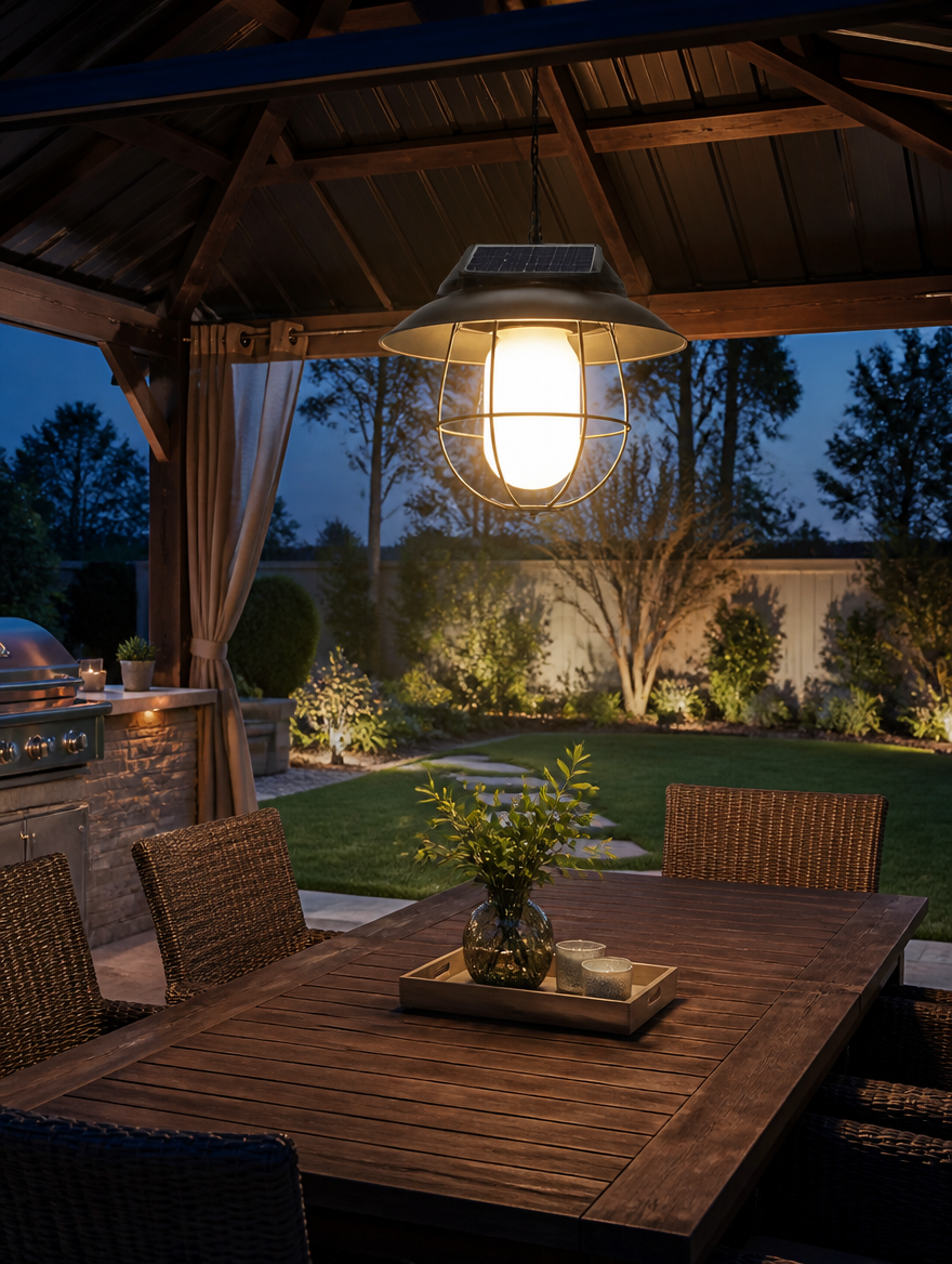 Solar Pendant Chandelier Light hanging over dining area