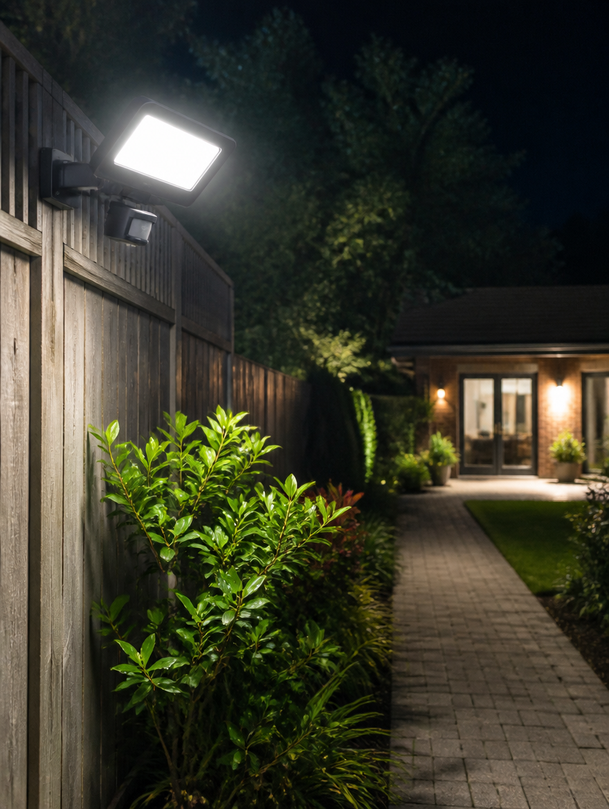 PIR floodlight providing backyard security lighting