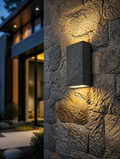 Natural stone LED wall light on modern home exterior