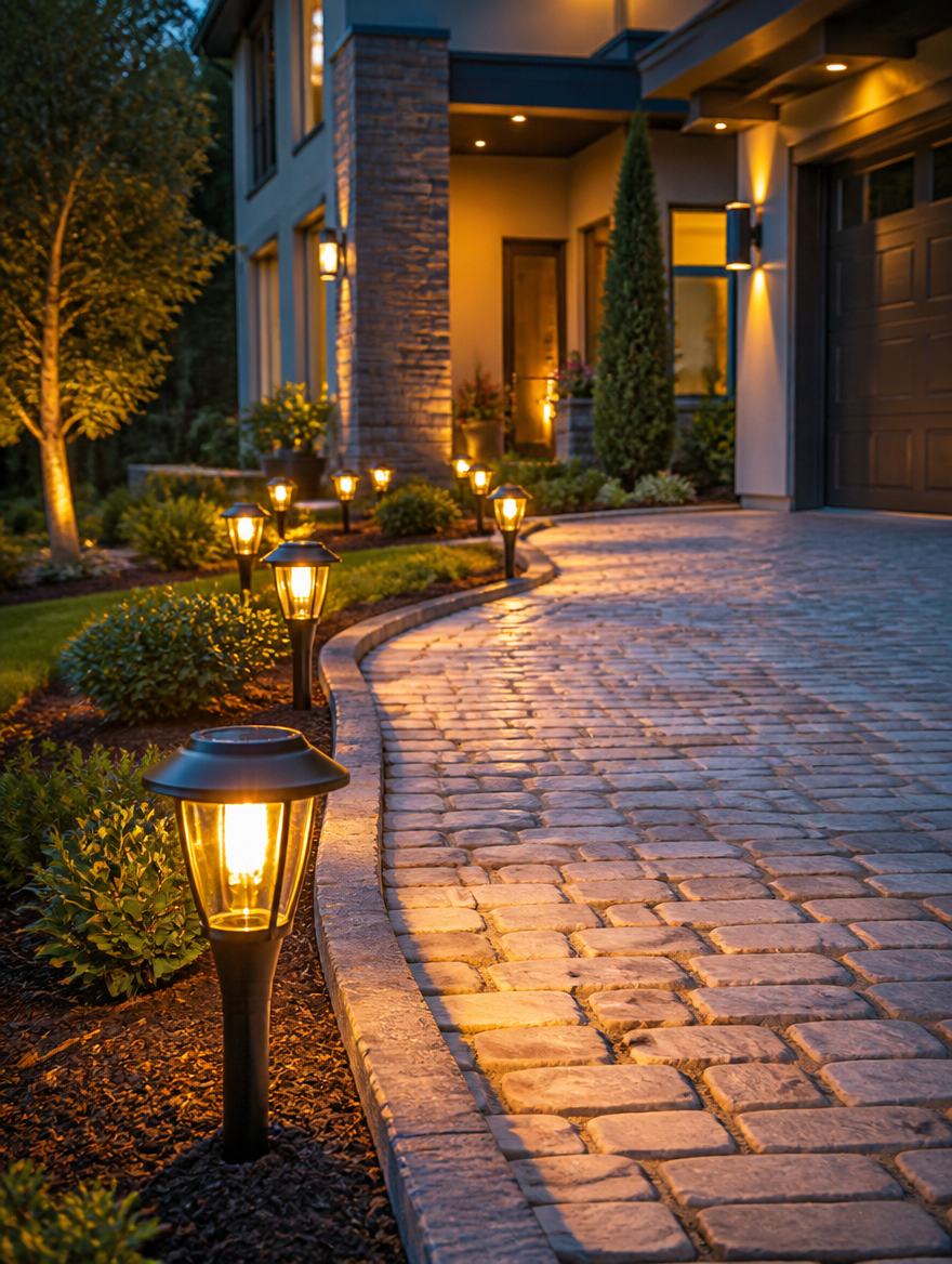 TrailBeam Solar Path Light landscaped pathway