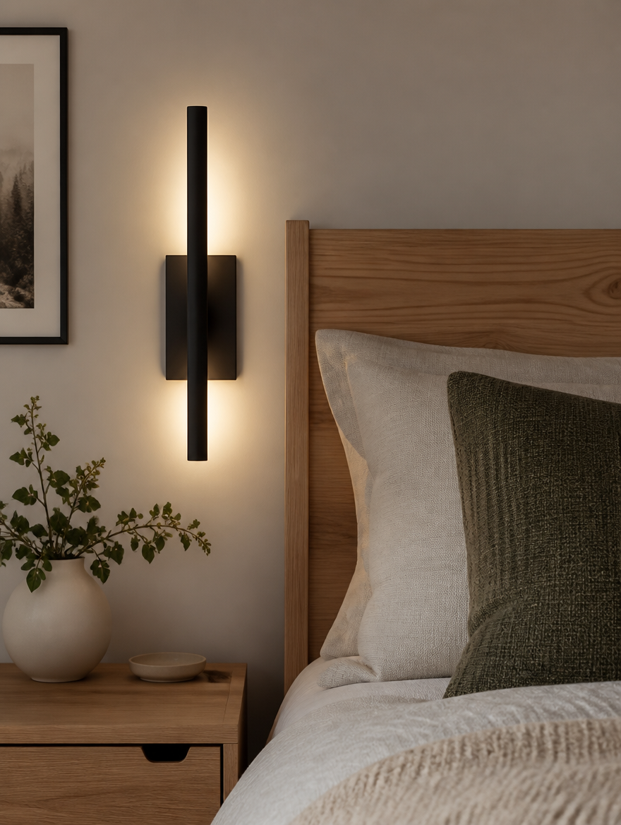 NordicRead LED Wall Sconce beside reading nook