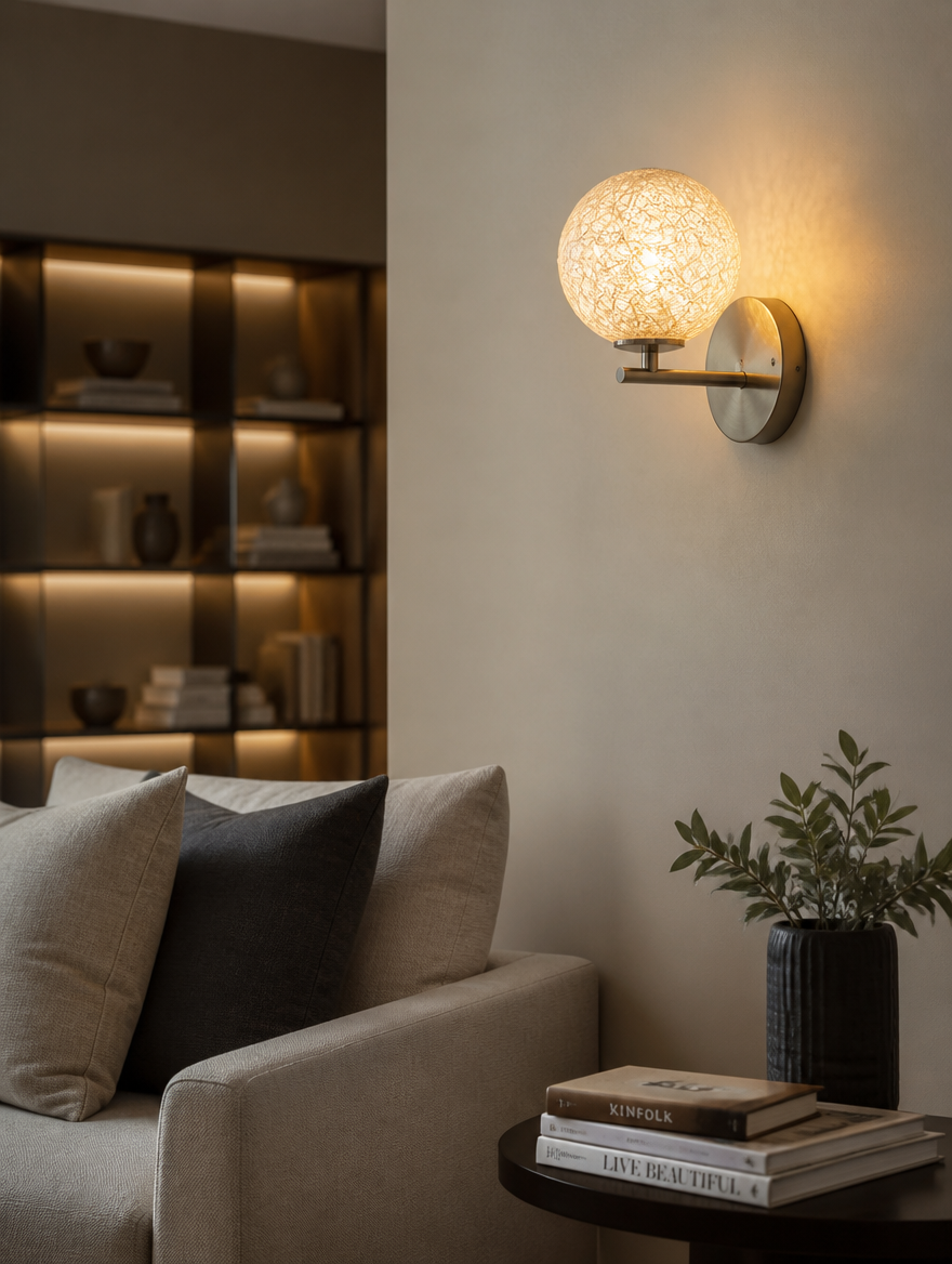 OrbGlow G9 Ball Wall Sconce in living room