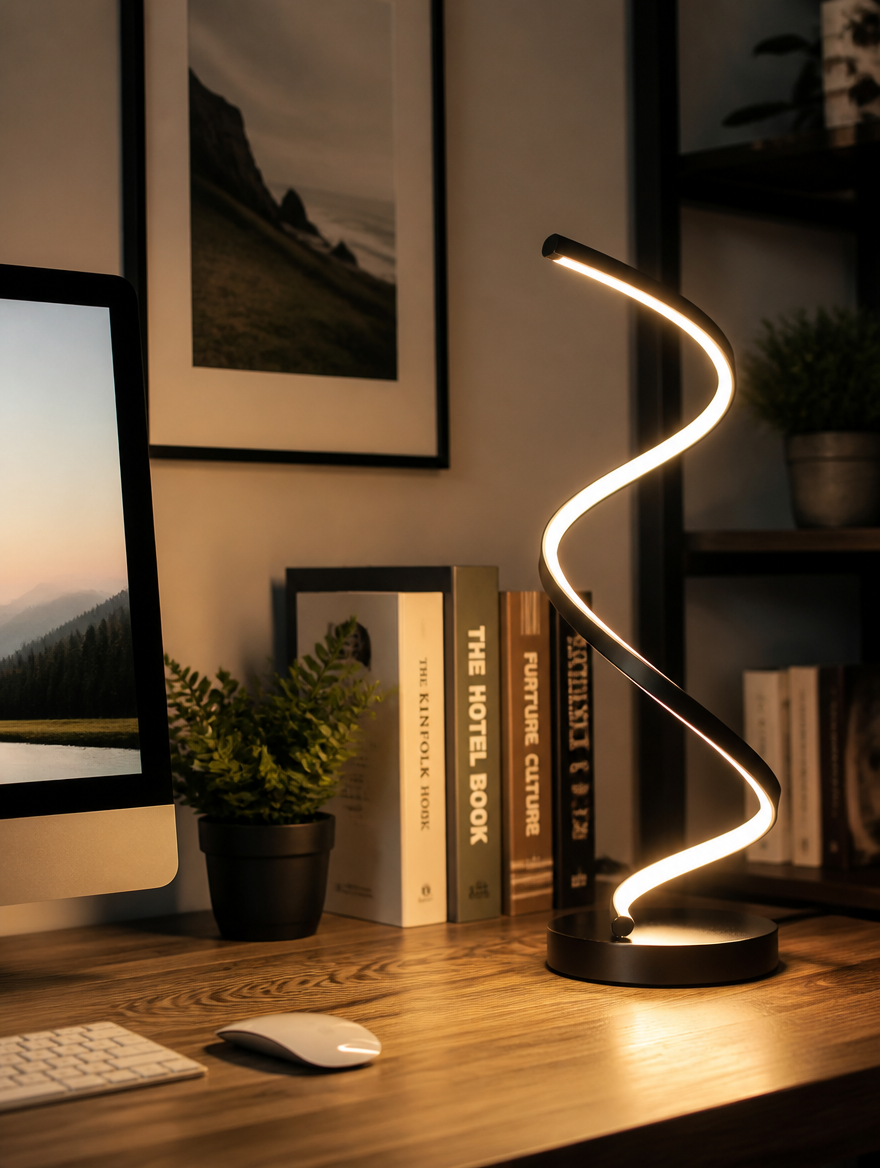 SpiralGlow Retro LED Table Lamp on bedside table