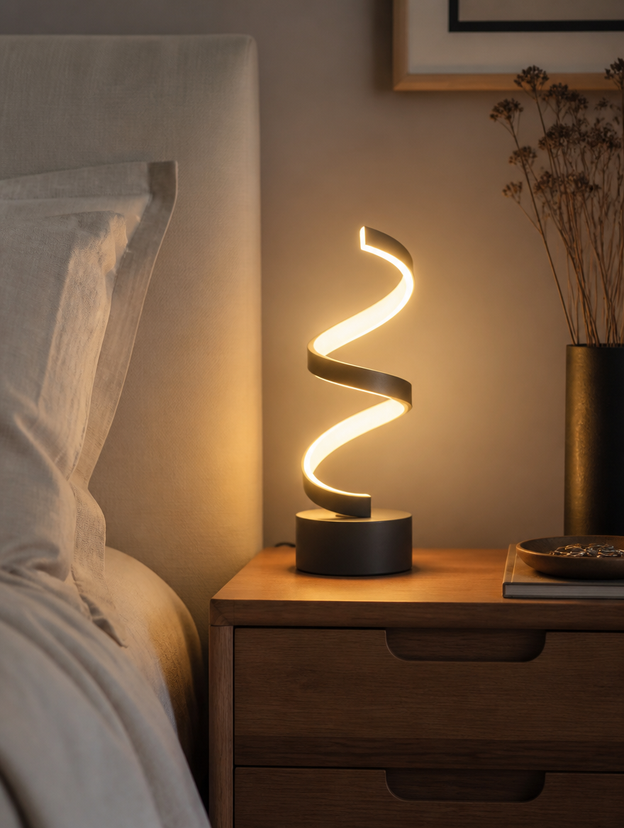 SpiralGlow Retro LED Table Lamp in modern living room