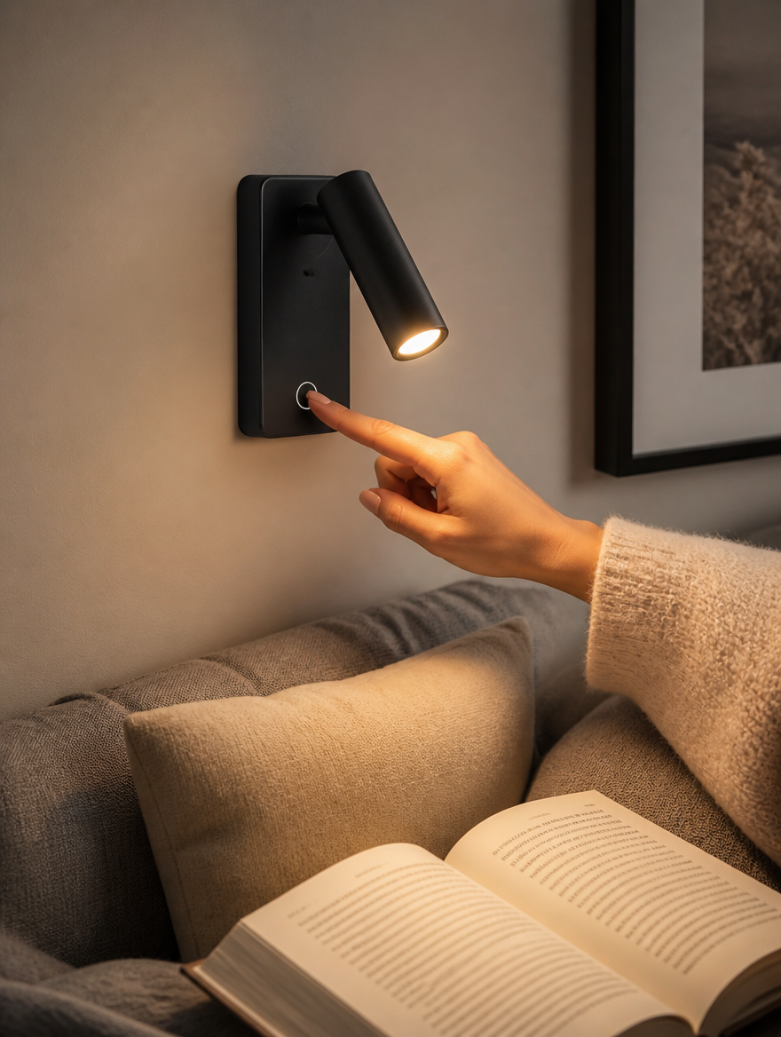 LumiSense Motion Wall Sconce in reading nook