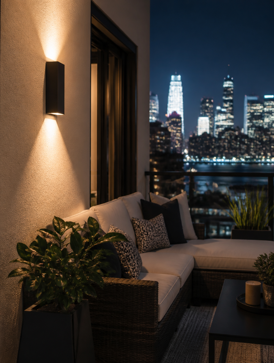 ArmorGlow IP65 LED Outdoor Wall Lamp on balcony