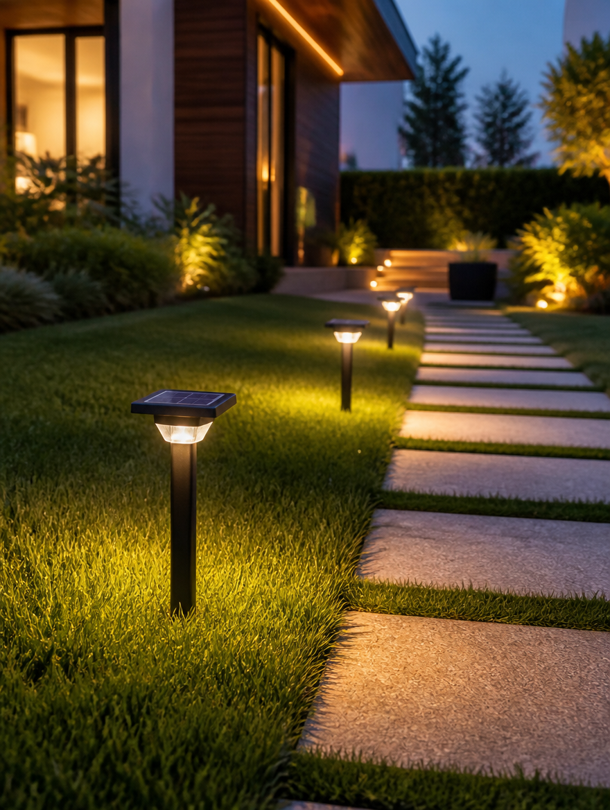 TerraSol Solar Pillar Lamp in landscaped garden