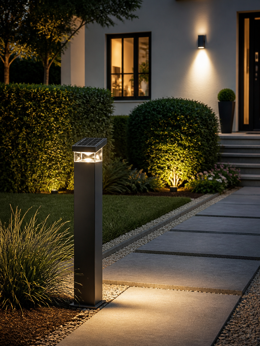 TerraSol Solar Pillar Lamp on front walkway