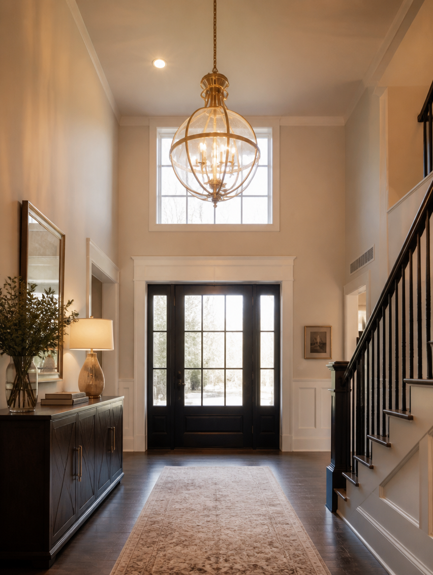 OrbLux Glass Globe Chandelier in an entryway foyer