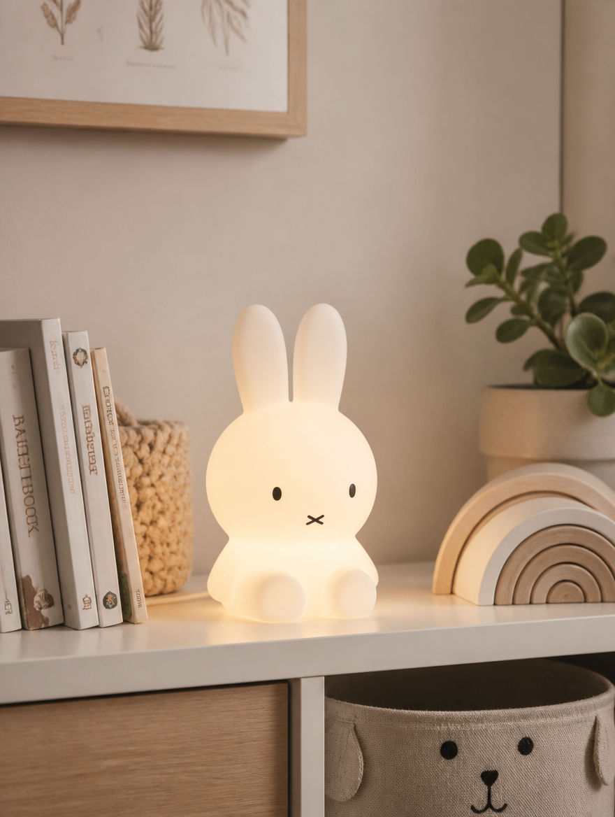 BunnyGlow LED Night Lamp on a nursery shelf