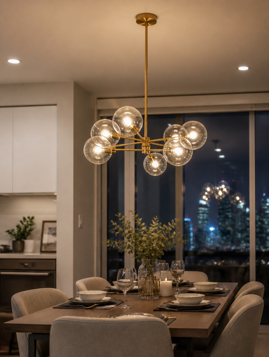 OrbLux Glass Globe Chandelier over a dining table