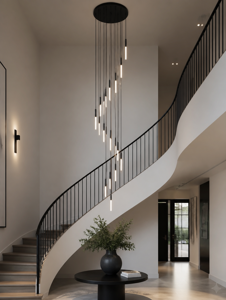 NordPendant Staircase Chandelier in a foyer