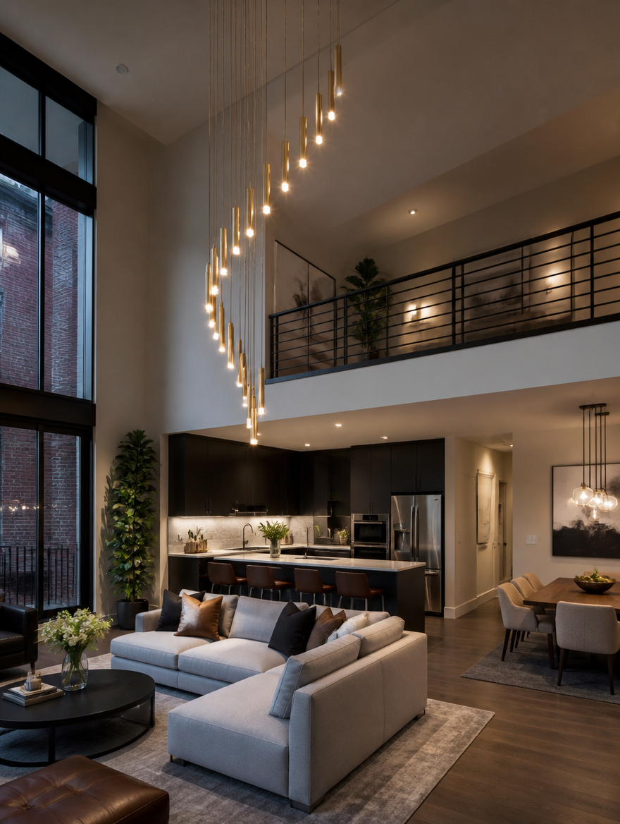 NordPendant Staircase Chandelier in a loft
