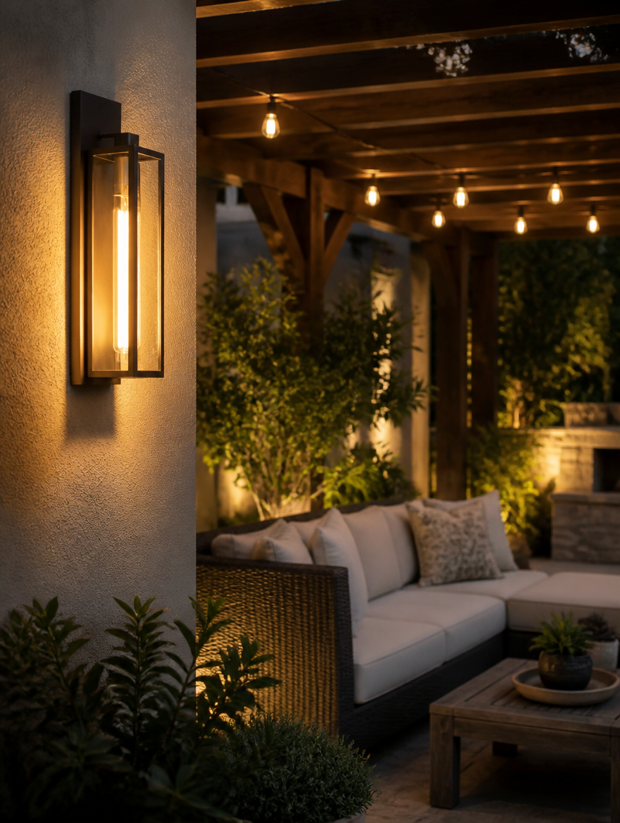 HeritageLux Rectangle Wall Light on a patio