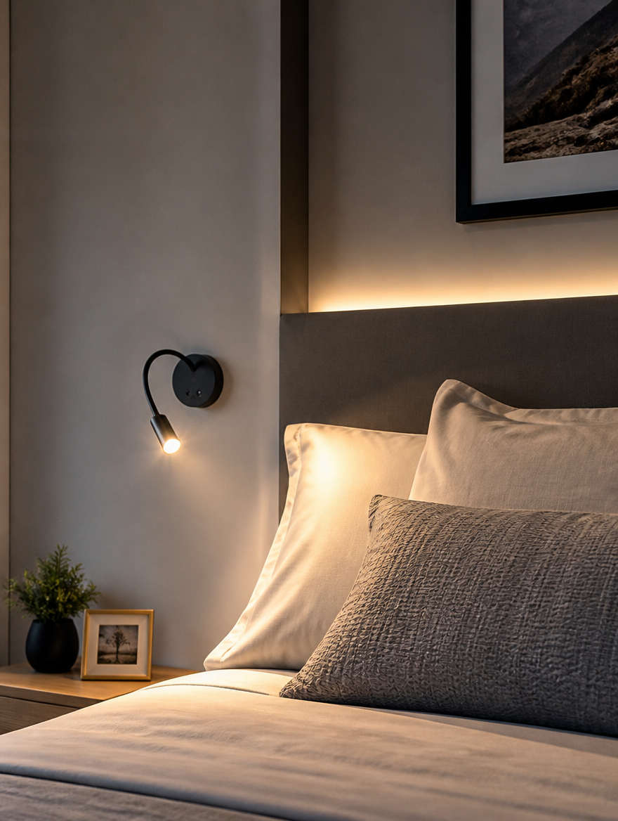 FlexiGlow Rotatable Wall Lamp on a headboard