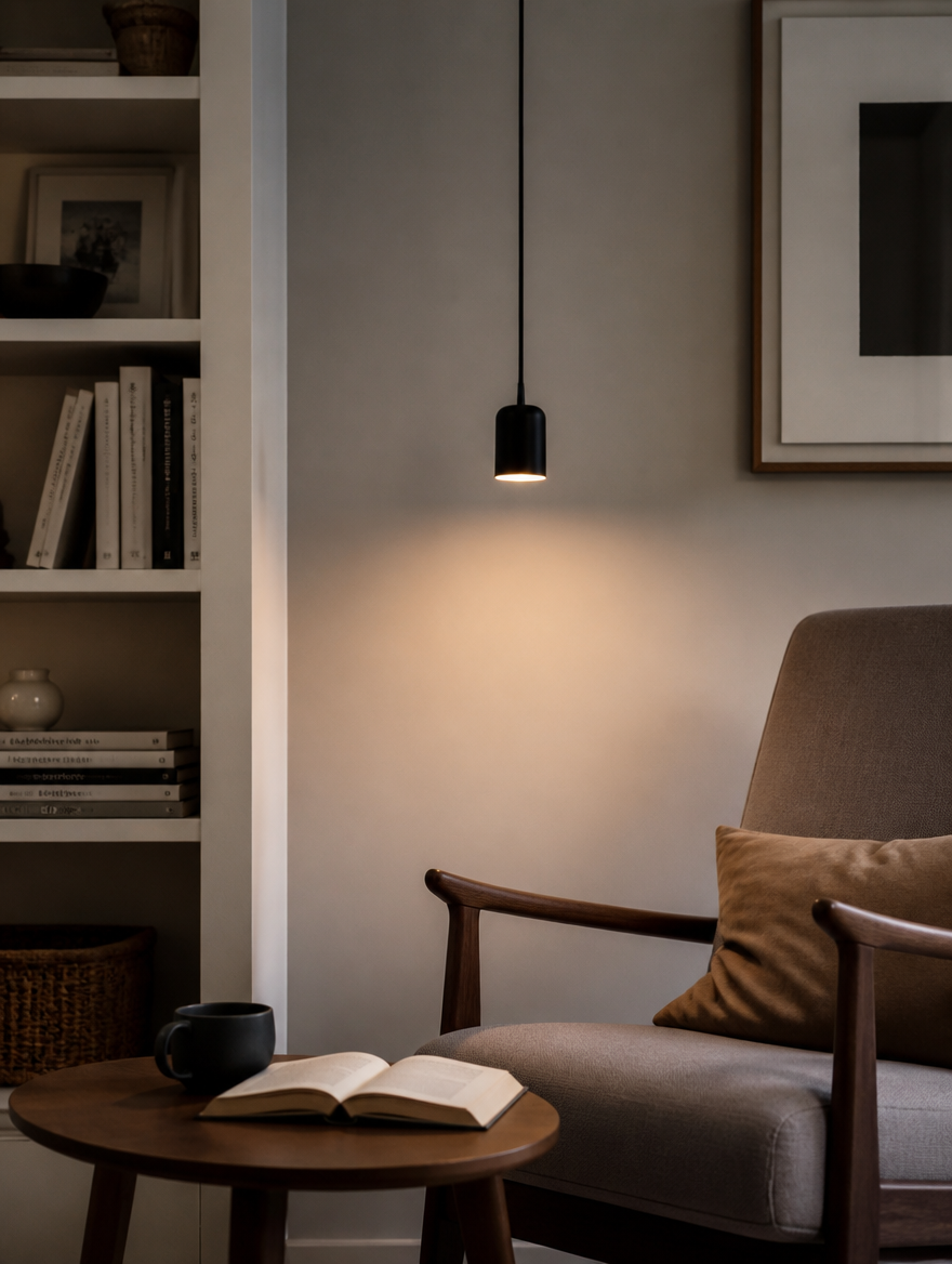 Minimalist pendant lamp in reading nook