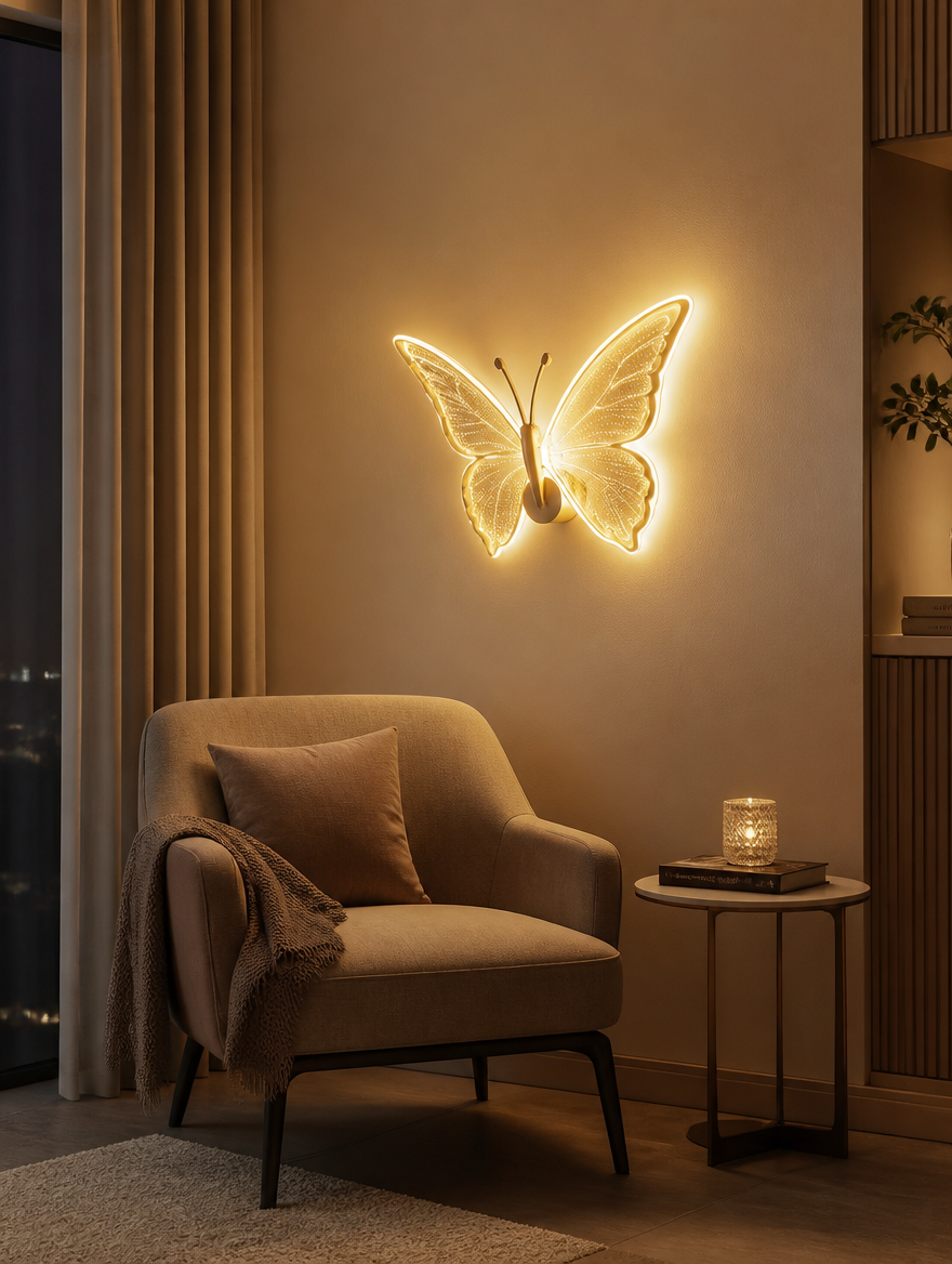 Butterfly LED accent light in living room