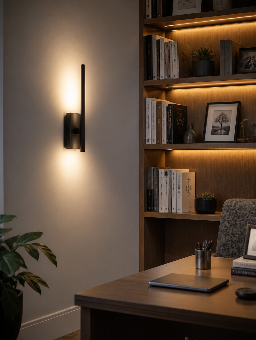 LED wall sconces in modern study room