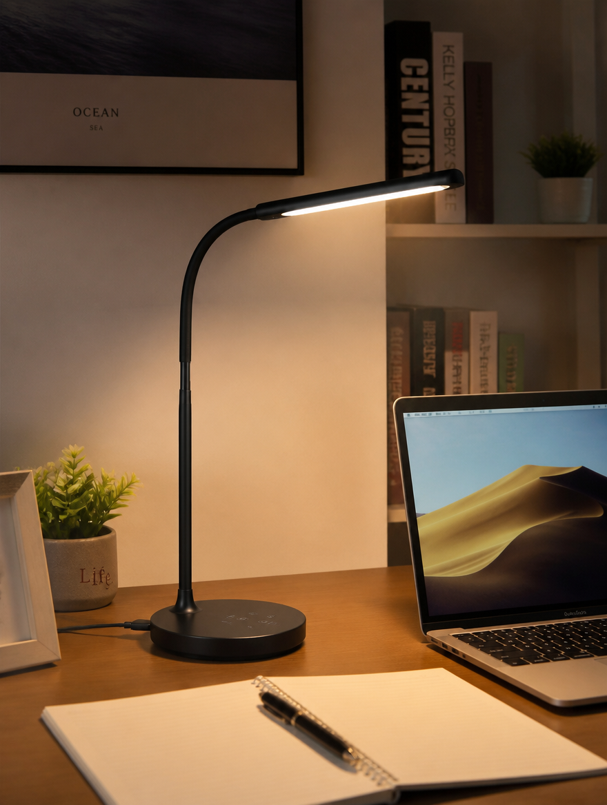 USB dimmable LED desk lamp in home office