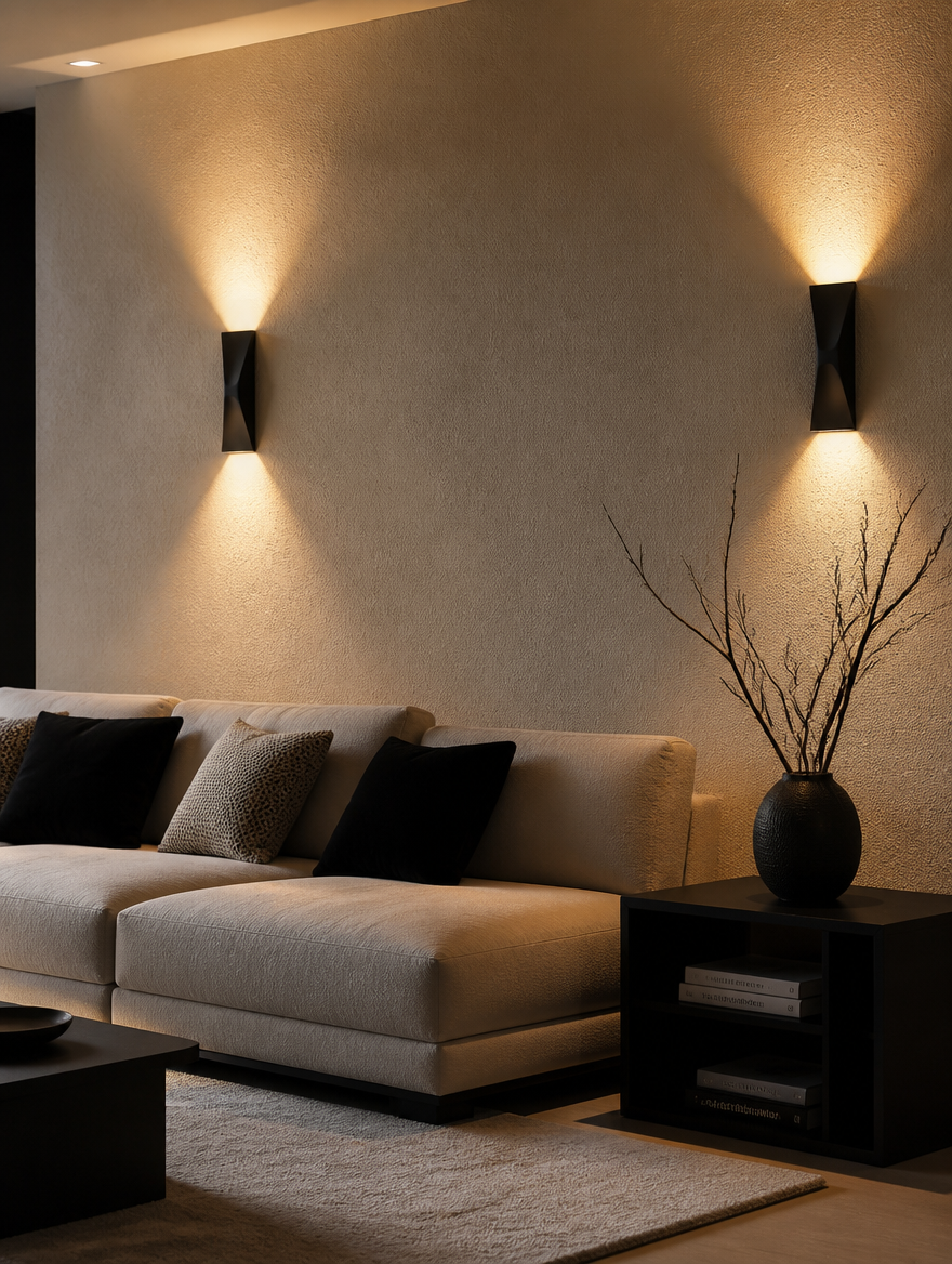 Modern LED wall lights in contemporary living room