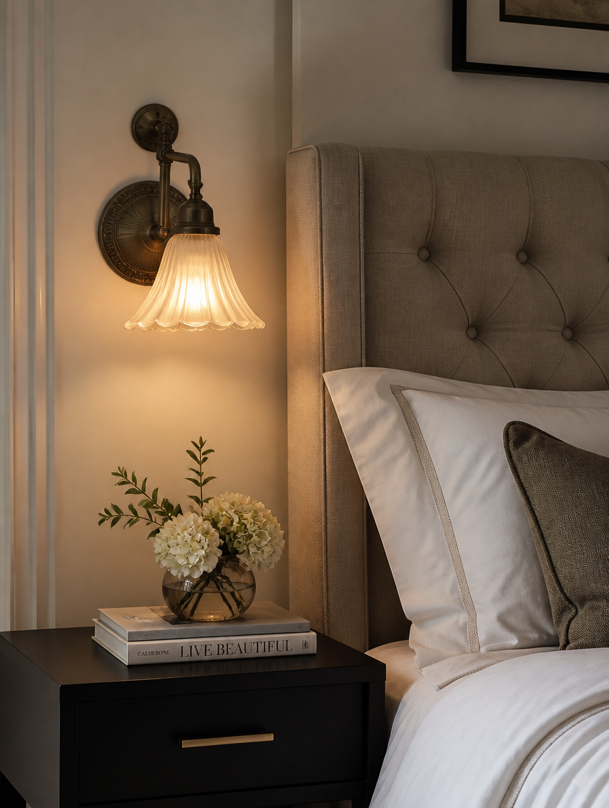 Vintage-style wall sconce as bedside lamp