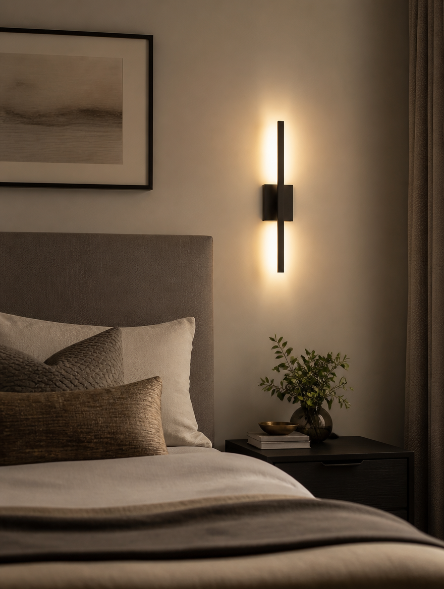 Modern LED wall lamp in stylish master suite