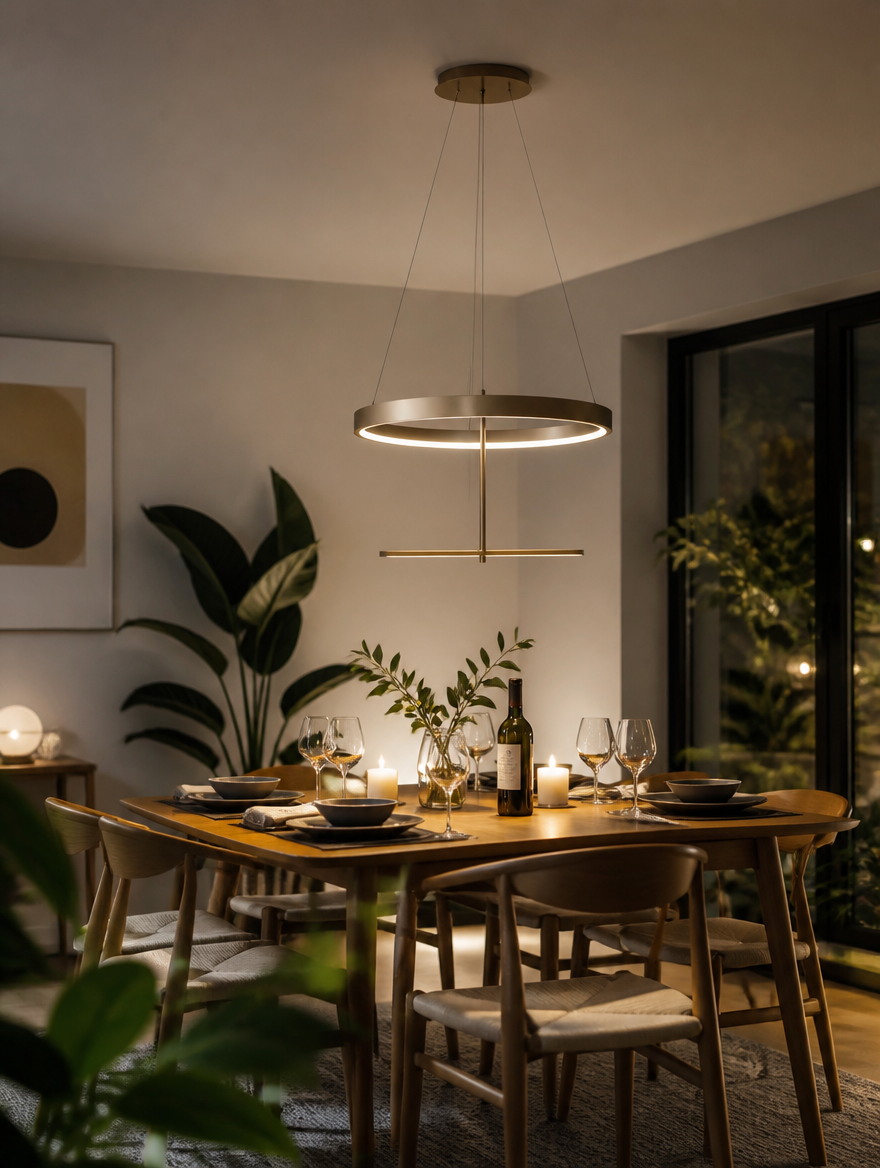 Nordic pendant chandelier above modern dining table
