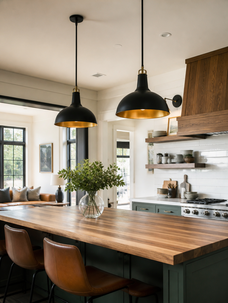 Contemporary pendant light over kitchen island