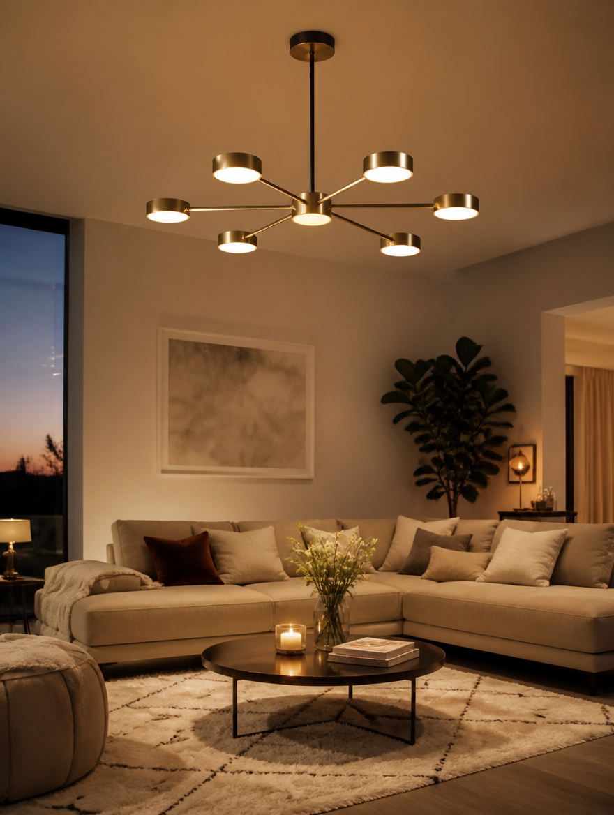 Nordic smart chandelier in cozy living room
