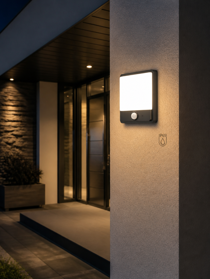 SentryBeam Motion Sensor LED Wall Light on modern porch