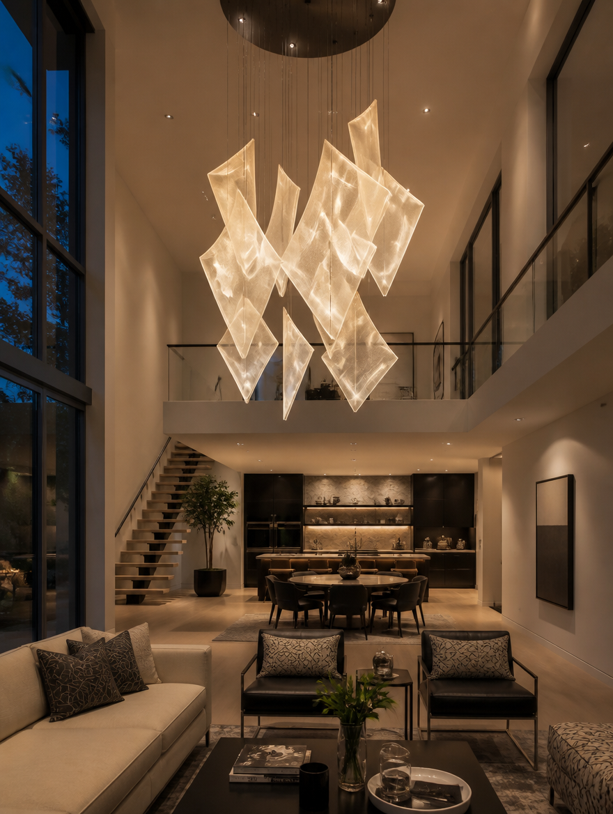 LumiSphere Sculptural LED Chandelier in double-height living space
