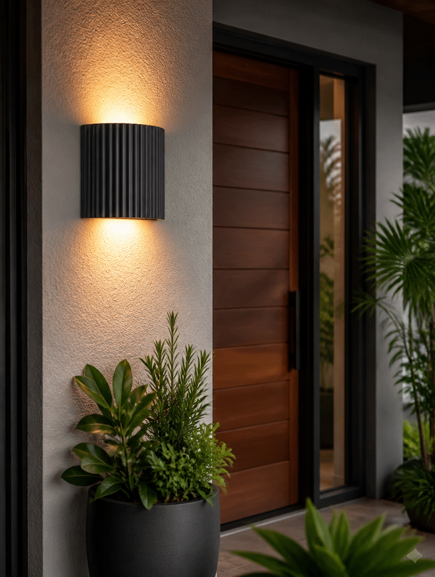 WaveForm Corrugated LED Wall Lamp on modern porch
