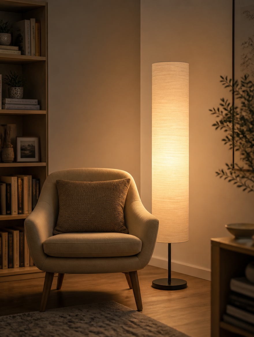PaperGlow LED Floor Lamp in cozy reading nook