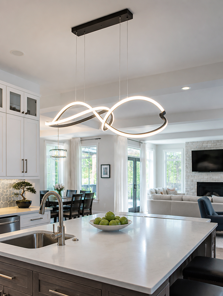 CelestRing Modern LED Pendant Chandelier in open kitchen