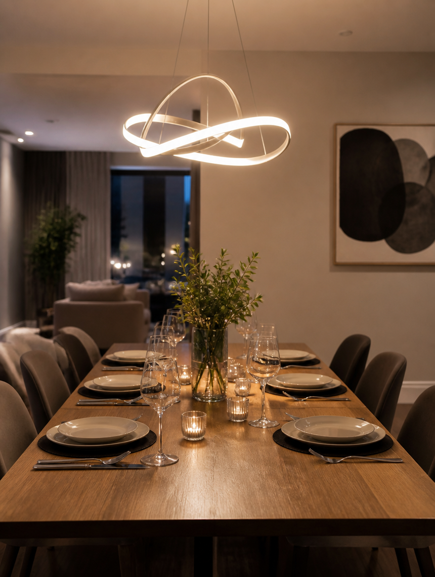 CelestRing Modern LED Pendant Chandelier above dining table