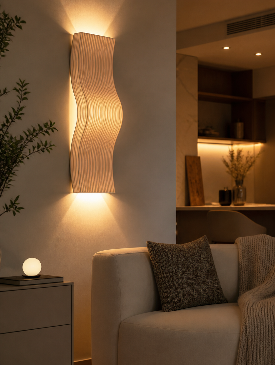 WaveForm Corrugated LED Wall Lamp in modern living room
