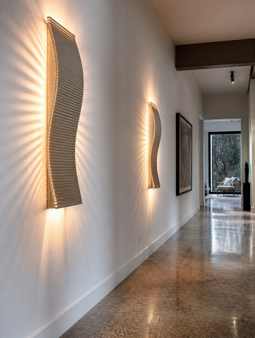 WaveForm Corrugated LED Wall Lamp in contemporary corridor