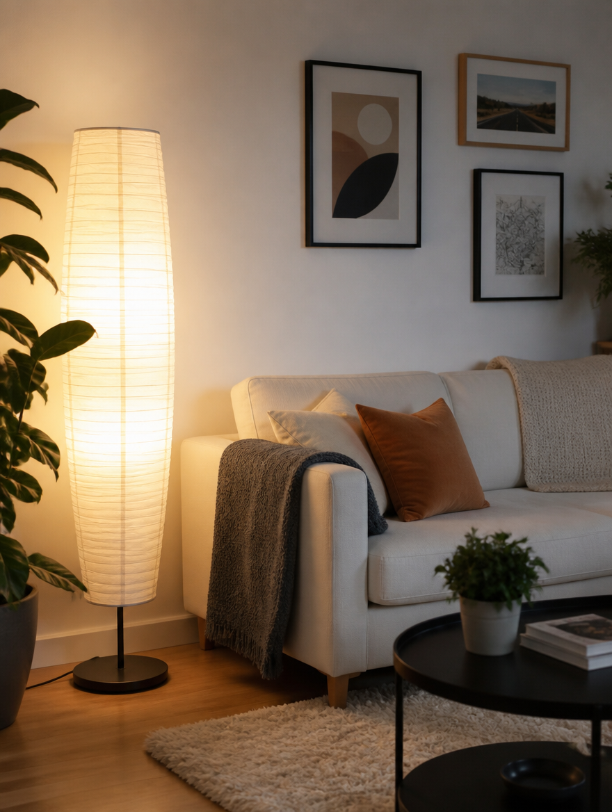 PaperGlow LED Floor Lamp in minimalist living room