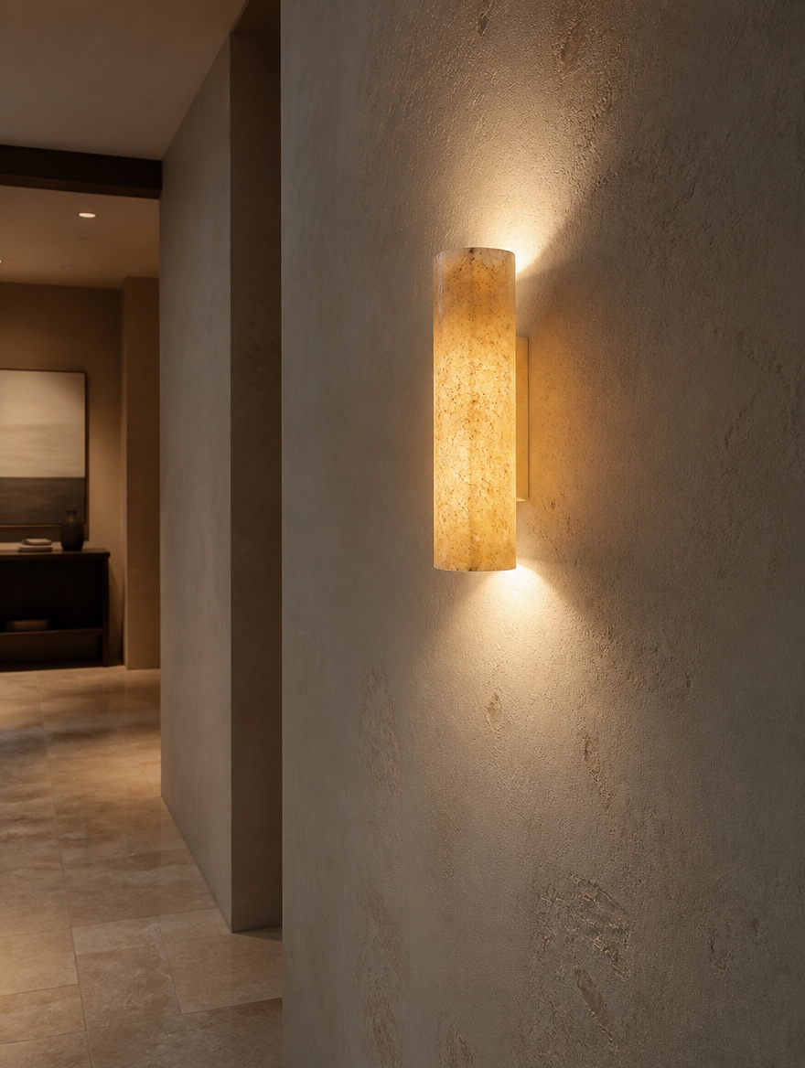 ZenStone Wabi-Sabi Wall Sconce in contemporary hallway