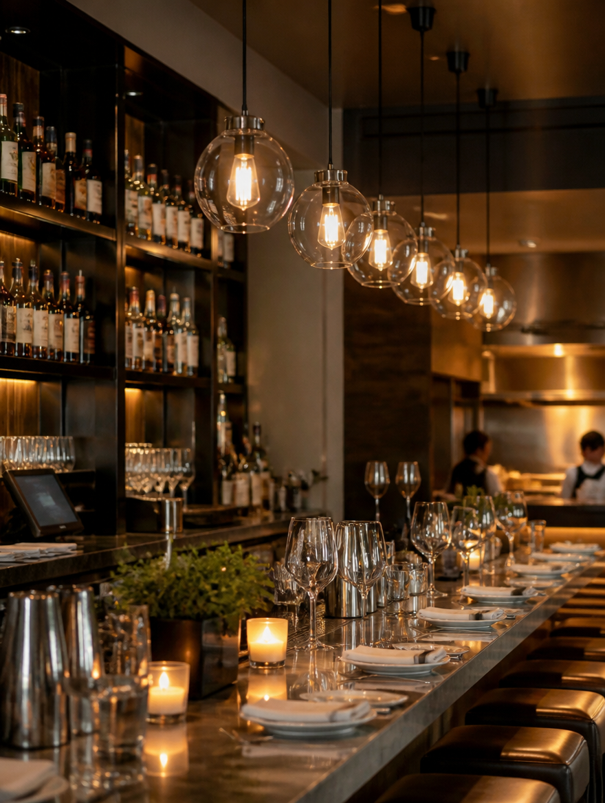 LuxeGlow Glass LED Pendant Light in restaurant bar