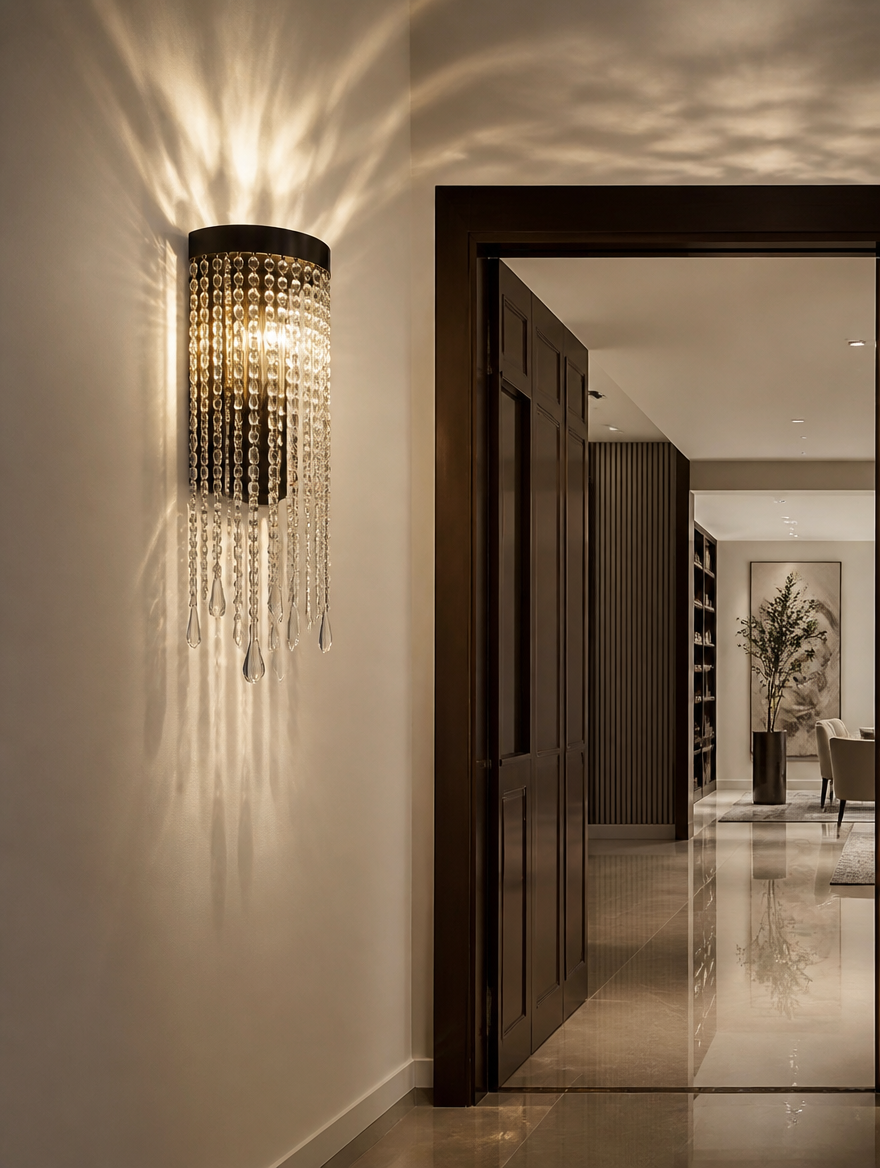CrystalOrb LED Meteor Wall Lamp in entryway