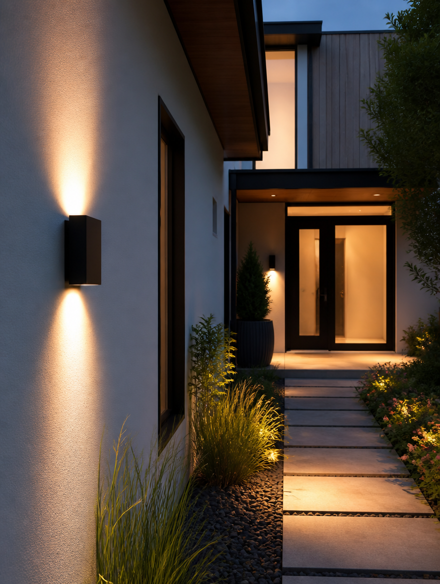 NoirGard Dimmable Outdoor LED Sconce at home entrance