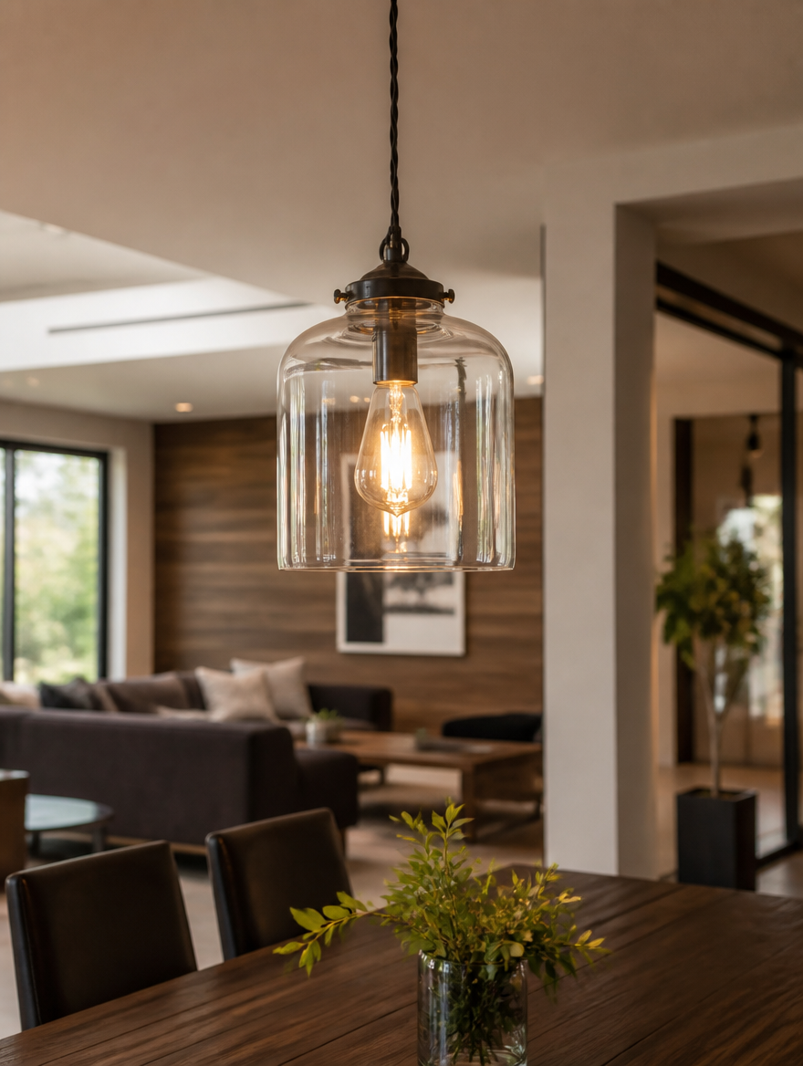 LuxeGlow Glass LED Pendant Light over dining table
